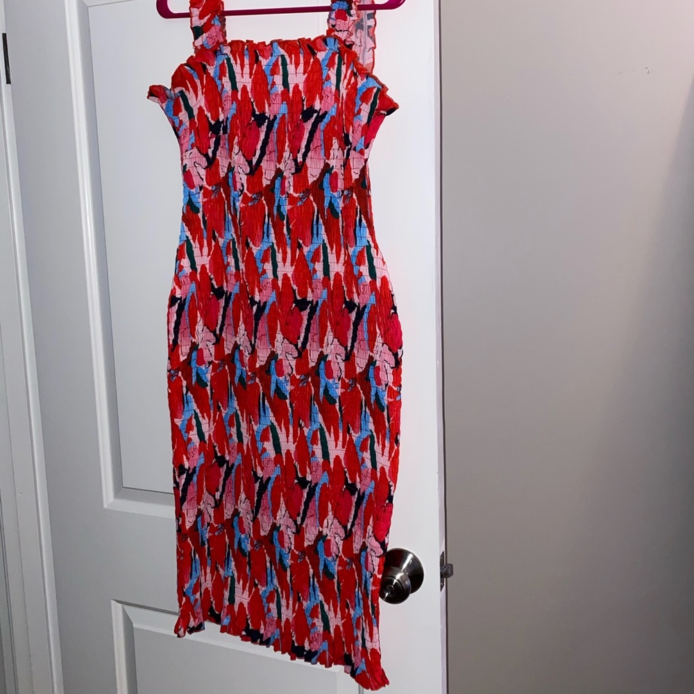 Midi red patterned dress S/M
